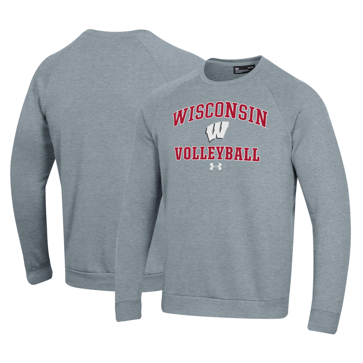 Men's Under Armour Gray Wisconsin Badgers Volleyball All Day Arch Fleece Pullover Sweatshirt