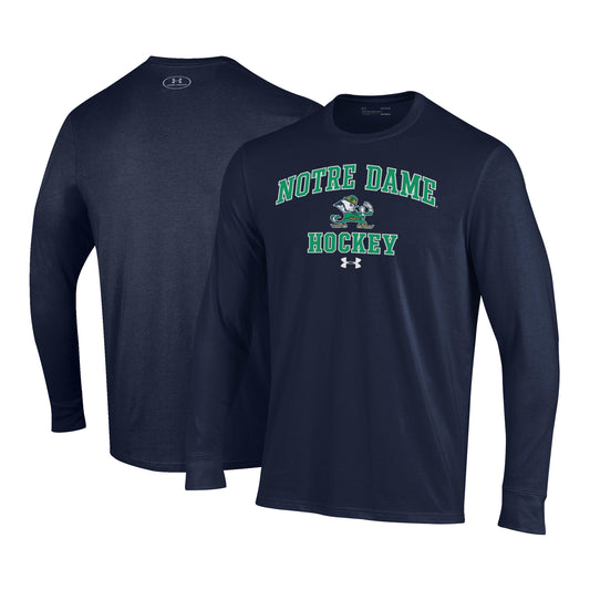 Men's Under Armour Navy Notre Dame Fighting Irish Hockey Arch Over Performance Long Sleeve T-Shirt