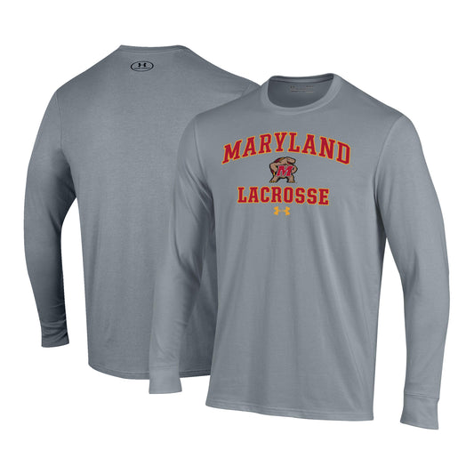 Men's Under Armour Gray Maryland Terrapins Lacrosse Arch Over Performance Long Sleeve T-Shirt