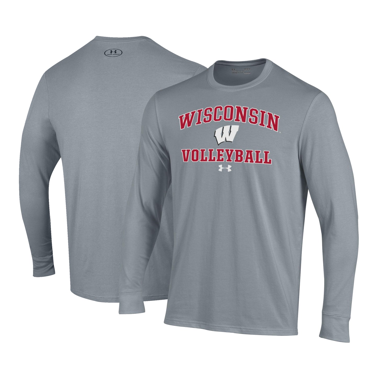 Men's Under Armour Gray Wisconsin Badgers Volleyball Arch Over Performance Long Sleeve T-Shirt