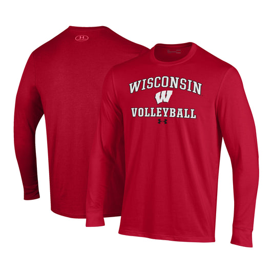 Men's Under Armour Red Wisconsin Badgers Volleyball Arch Over Performance Long Sleeve T-Shirt