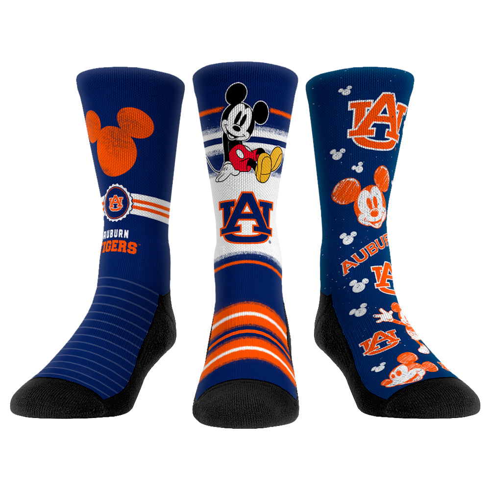 Youth Rock Em Socks Auburn Tigers Logo Disney Three-Pack Crew Socks