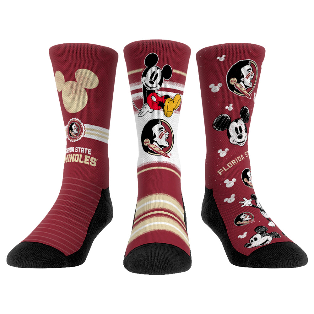 Youth Rock Em Socks Florida State Seminoles Logo Disney Three-Pack Crew Socks