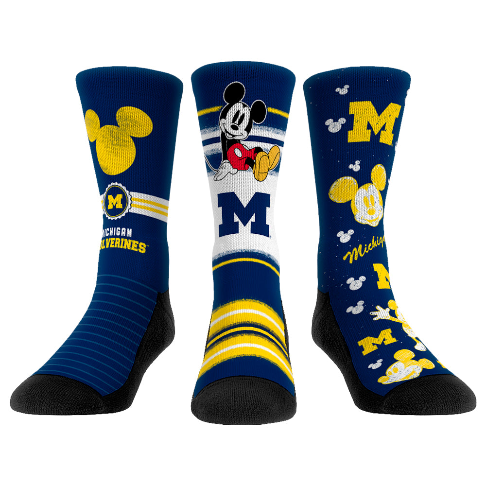 Youth Rock Em Socks Michigan Wolverines Logo Disney Three-Pack Crew Socks