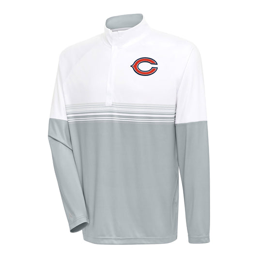 Men's Antigua White/Gray Chicago Bears Bender Quarter-Zip Pullover Top