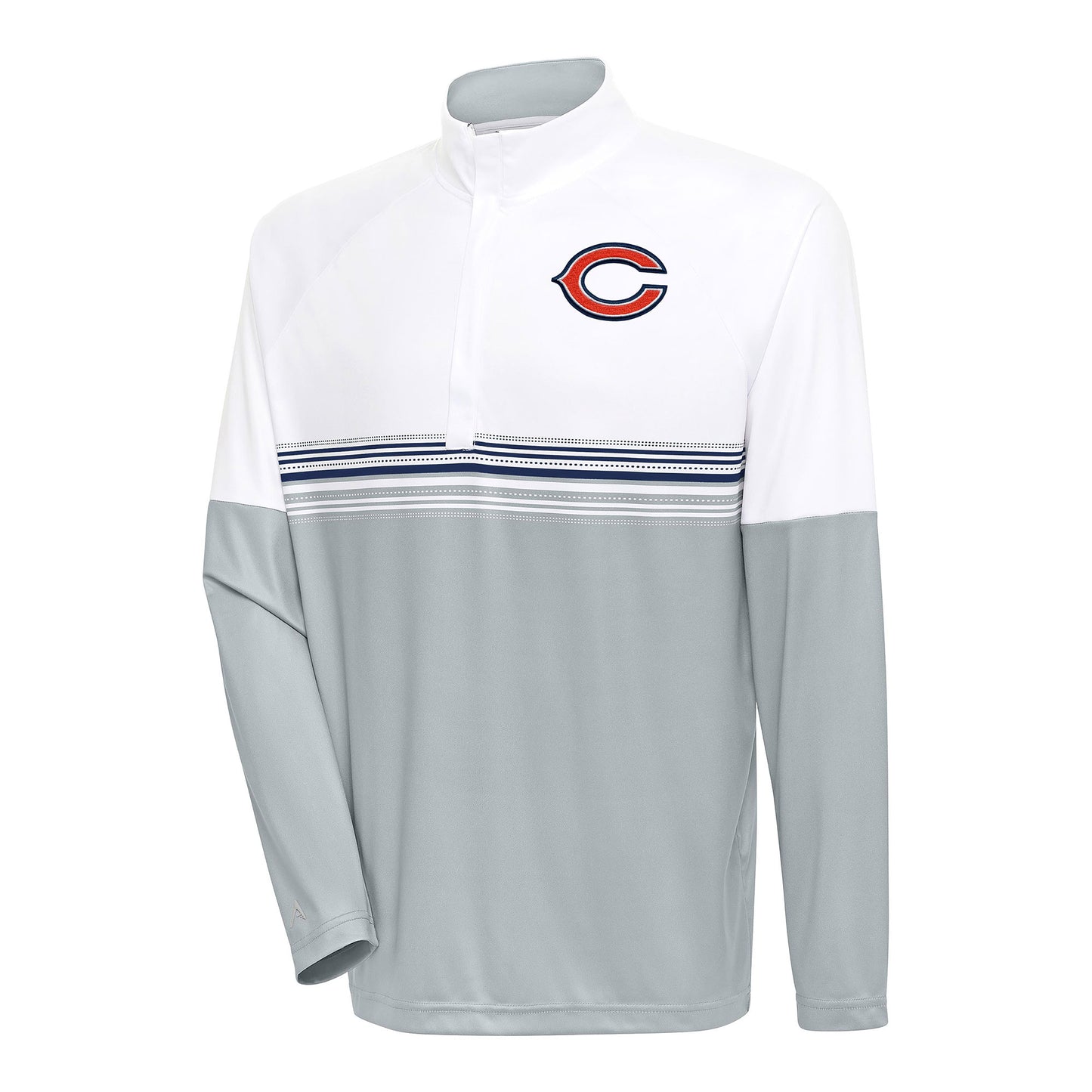 Men's Antigua White/Navy Chicago Bears Bender Quarter-Zip Pullover Top