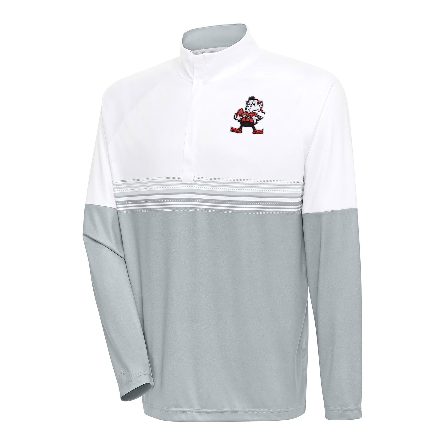 Men's Antigua White/Gray Cleveland Browns Bender Quarter-Zip Pullover Top