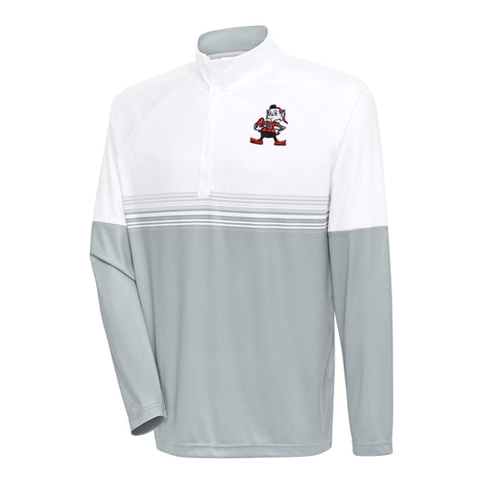 Men's Antigua White/Gray Cleveland Browns Bender Quarter-Zip Pullover Top