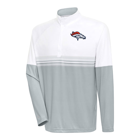 Men's Antigua White/Gray Denver Broncos Bender Quarter-Zip Pullover Top