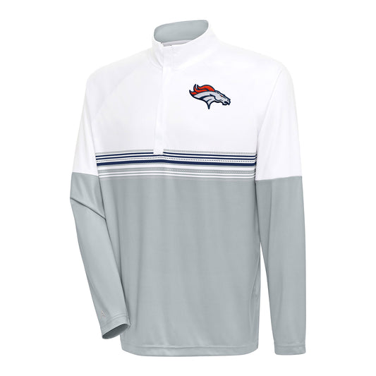 Men's Antigua White/Navy Denver Broncos Bender Quarter-Zip Pullover Top