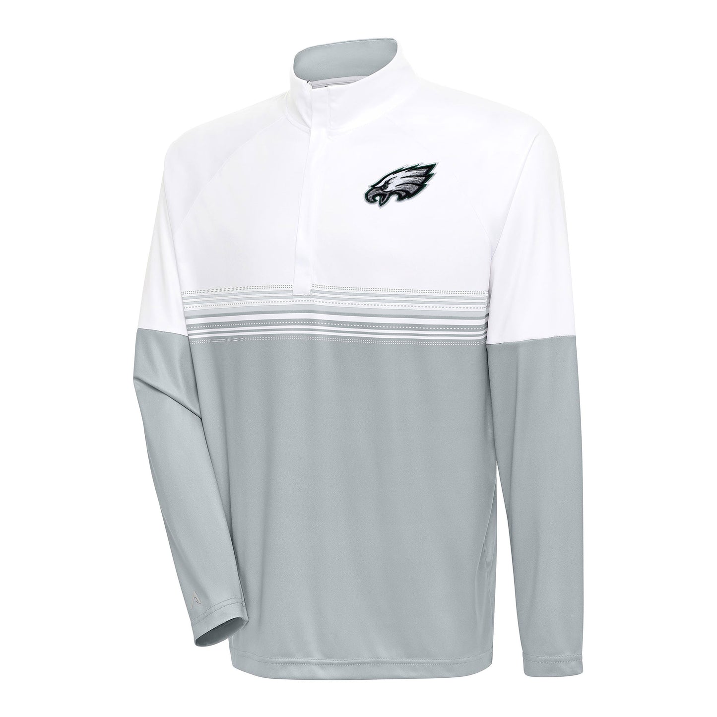 Men's Antigua White/Gray Philadelphia Eagles Bender Quarter-Zip Pullover Top