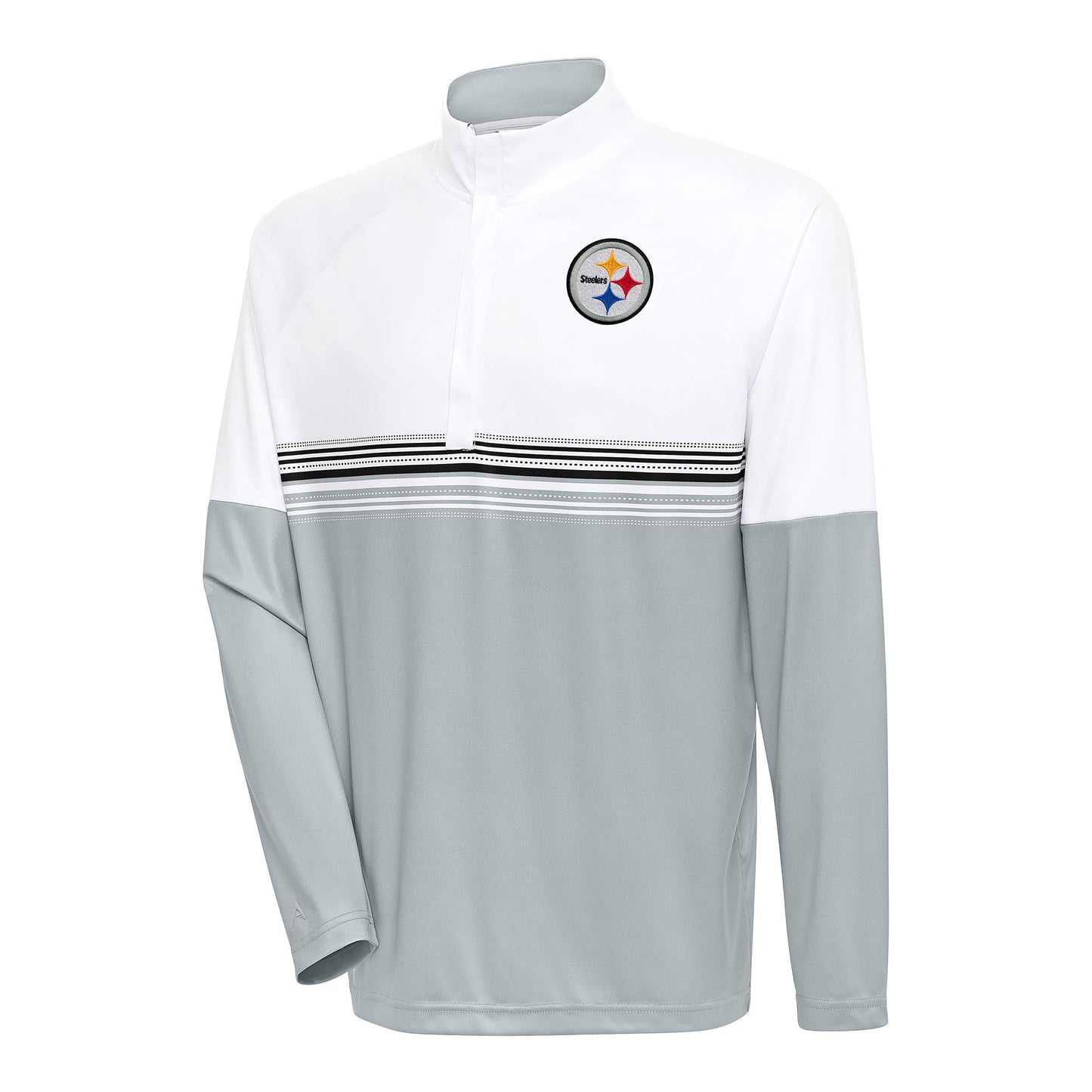 Men's Antigua White/Black Pittsburgh Steelers Bender Quarter-Zip Pullover Top