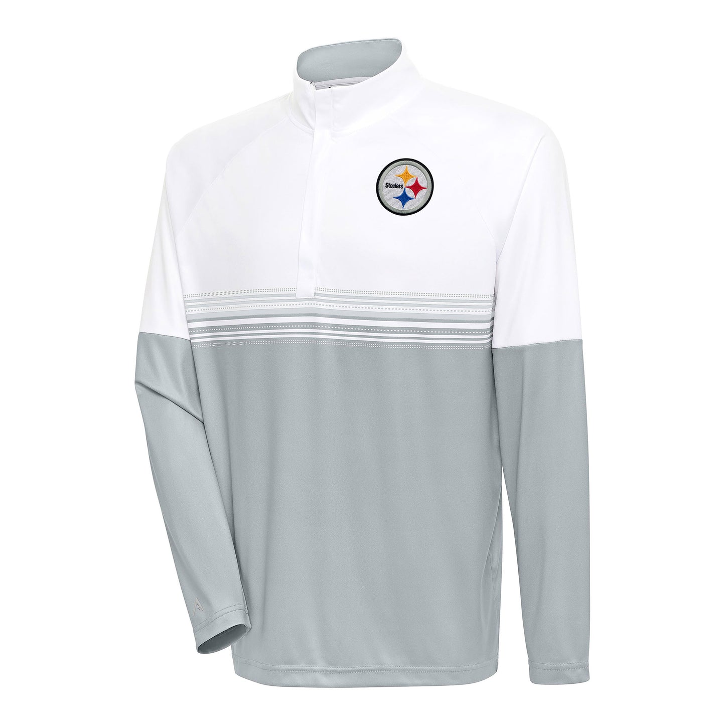 Men's Antigua White/Gray Pittsburgh Steelers Bender Quarter-Zip Pullover Top