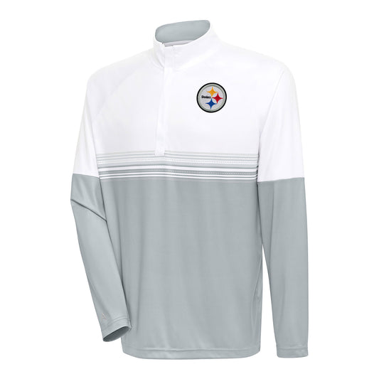 Men's Antigua White/Gray Pittsburgh Steelers Bender Quarter-Zip Pullover Top