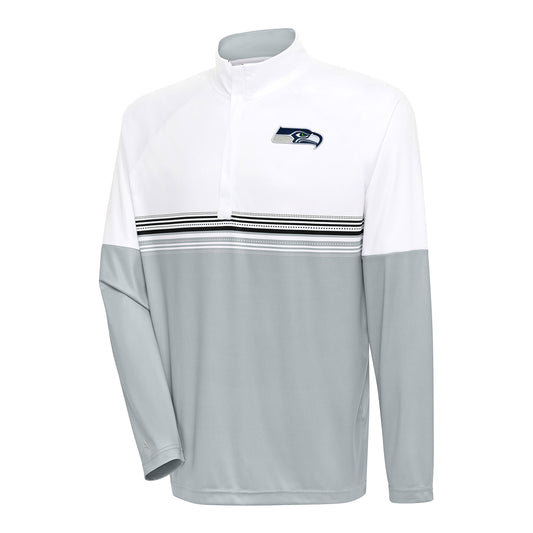 Men's Antigua White/Black Seattle Seahawks Bender Quarter-Zip Pullover Top