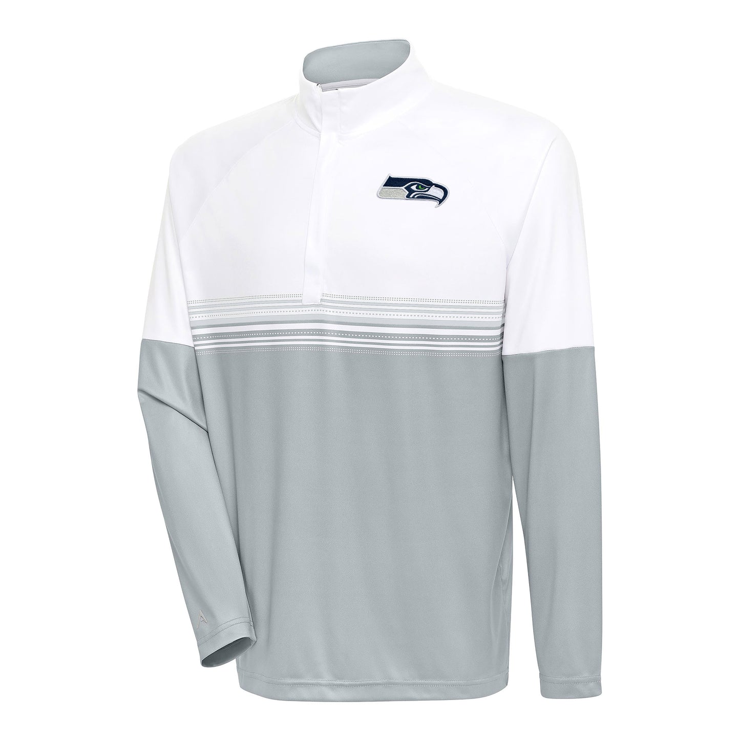 Men's Antigua White/Gray Seattle Seahawks Bender Quarter-Zip Pullover Top