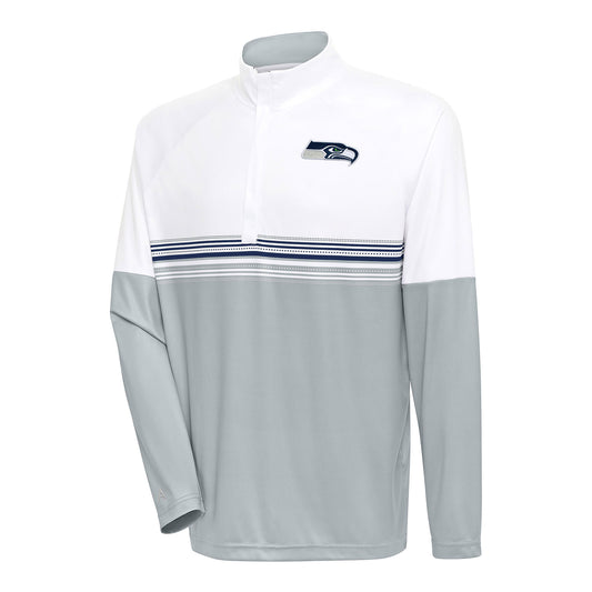 Men's Antigua White/Navy Seattle Seahawks Bender Quarter-Zip Pullover Top