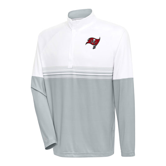 Men's Antigua White/Gray Tampa Bay Buccaneers Bender Quarter-Zip Pullover Top