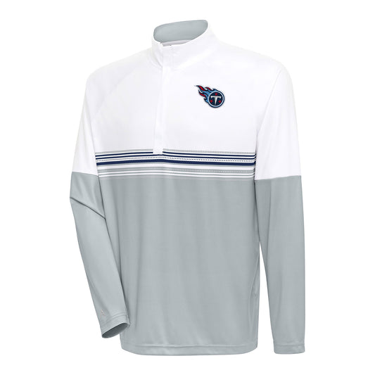 Men's Antigua White/Navy Tennessee Titans Bender Quarter-Zip Pullover Top