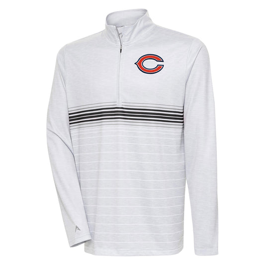 Men's Antigua Heather Gray/Black Chicago Bears Bullseye Quarter-Zip Pullover Top