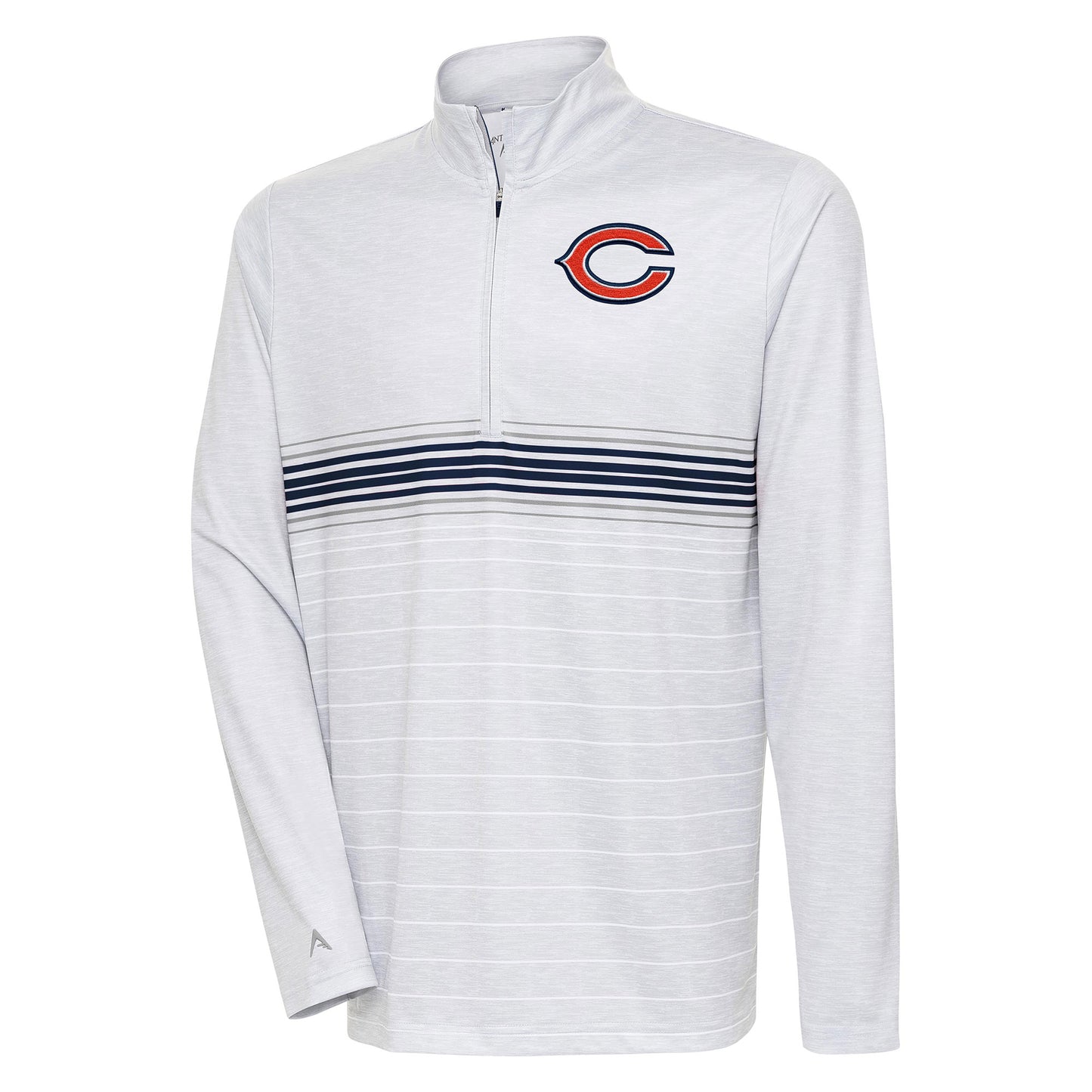 Men's Antigua Heather Gray/Navy Chicago Bears Bullseye Quarter-Zip Pullover Top
