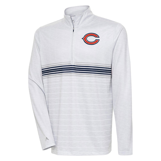 Men's Antigua Heather Gray/Navy Chicago Bears Bullseye Quarter-Zip Pullover Top