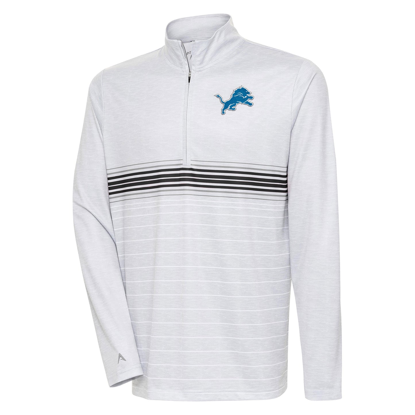 Men's Antigua Heather Gray/Black Detroit Lions Bullseye Quarter-Zip Pullover Top