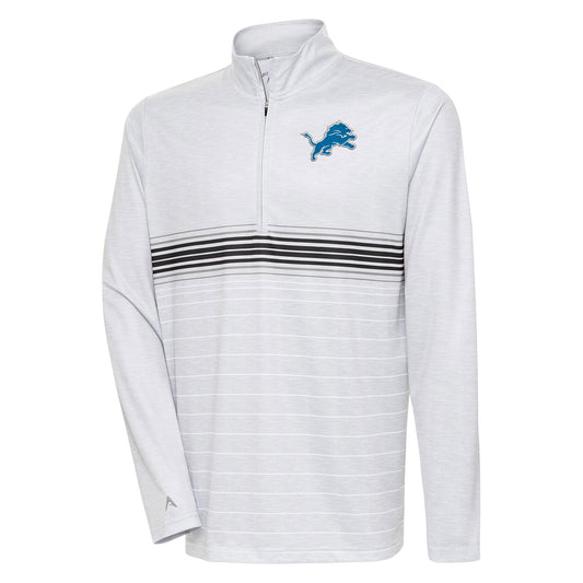Men's Antigua Heather Gray/Black Detroit Lions Bullseye Quarter-Zip Pullover Top