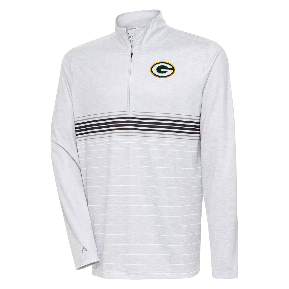 Men's Antigua Heather Gray/Black Green Bay Packers Bullseye Quarter-Zip Pullover Top