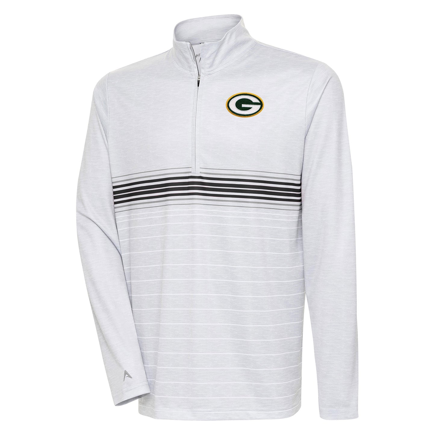 Men's Antigua Heather Gray/Black Green Bay Packers Bullseye Quarter-Zip Pullover Top