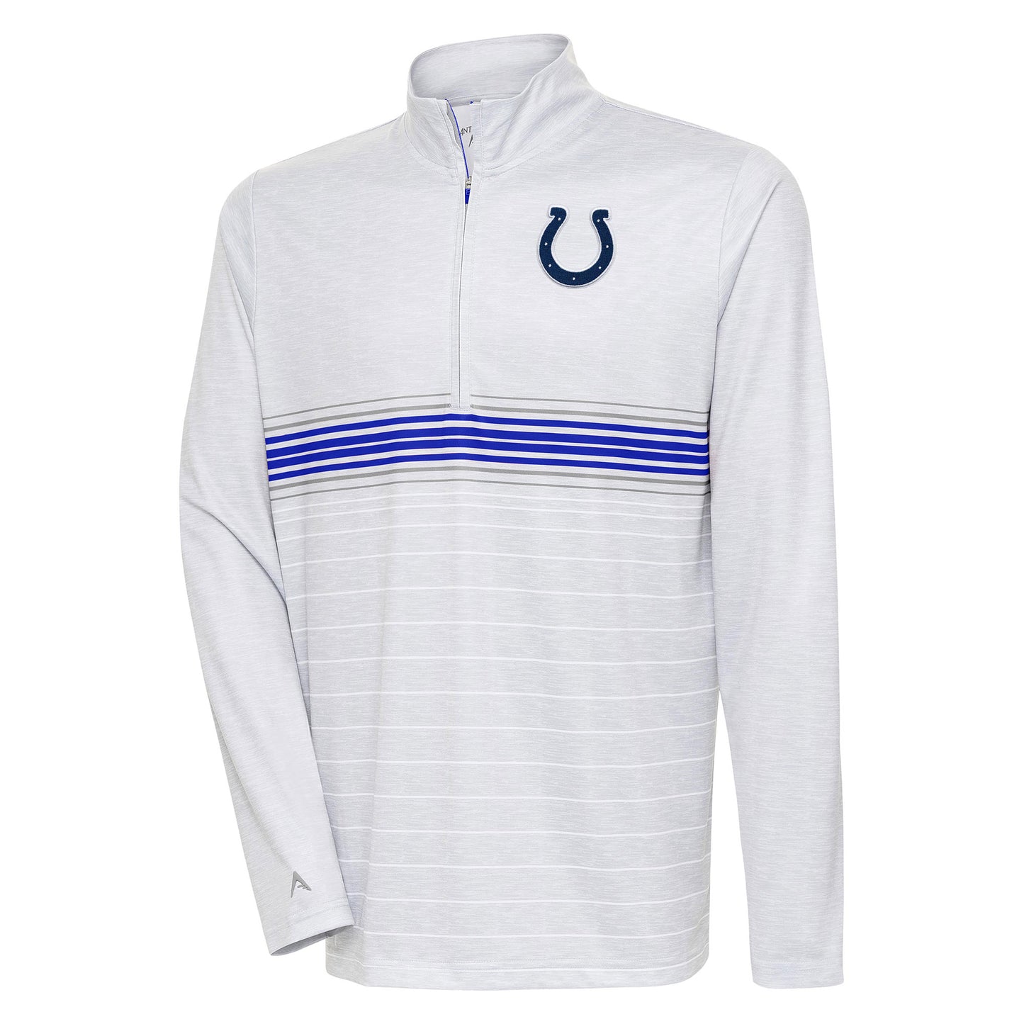 Men's Antigua Heather Gray/Royal Indianapolis Colts Bullseye Quarter-Zip Pullover Top