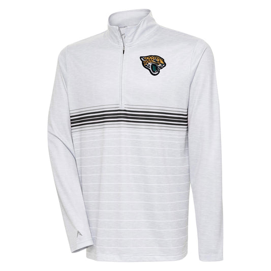 Men's Antigua Heather Gray/Black Jacksonville Jaguars Bullseye Quarter-Zip Pullover Top