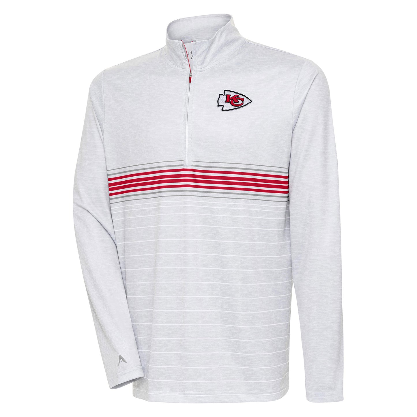 Men's Antigua Heather Gray/Red Kansas City Chiefs Bullseye Quarter-Zip Pullover Top