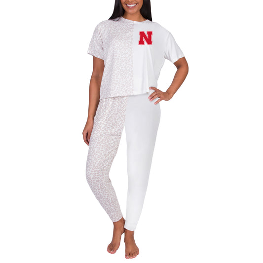 Women's Concepts Sport Cream Nebraska Huskers Team Logo Brightside Top & Pants Set