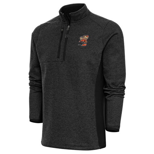 Men's Antigua Heather Black Cleveland Browns Team Logo Course Quarter-Zip Pullover Top