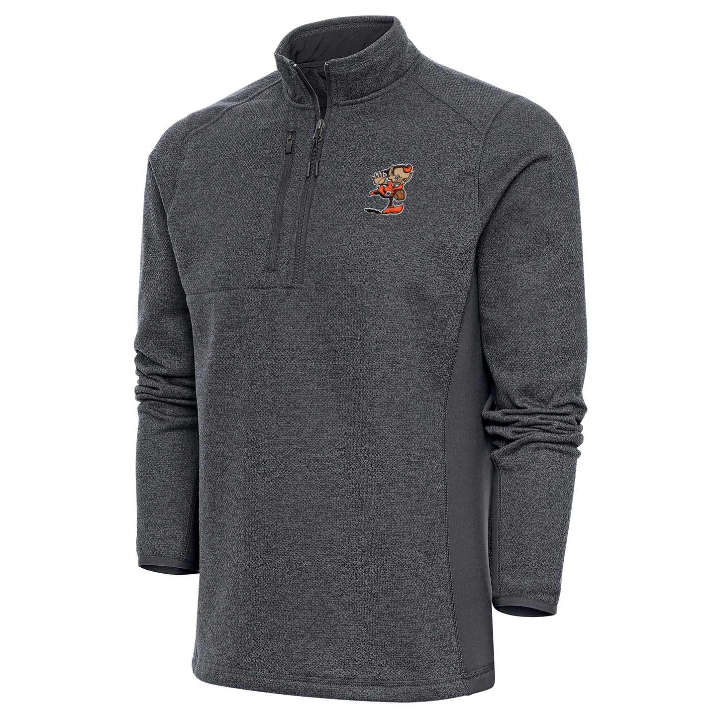 Men's Antigua Heather Charcoal Cleveland Browns Team Logo Course Quarter-Zip Pullover Top