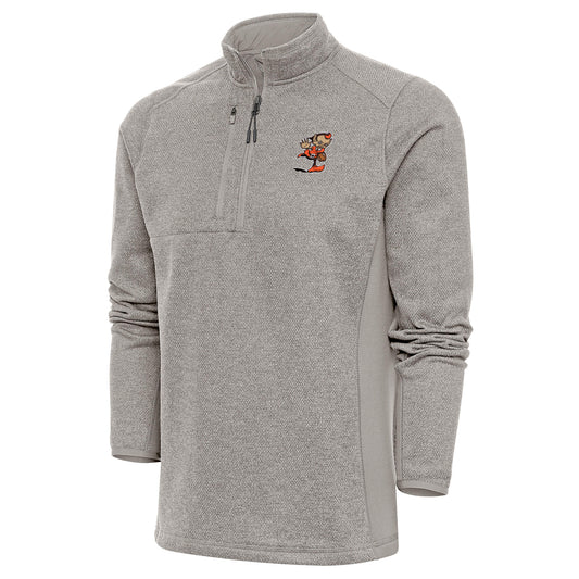 Men's Antigua Oatmeal Cleveland Browns Team Logo Course Quarter-Zip Pullover Top