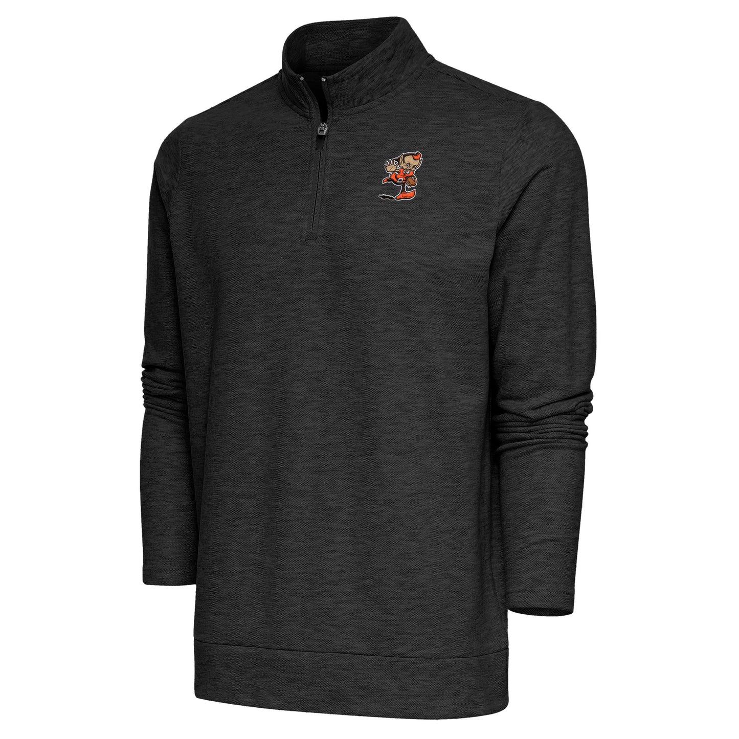 Men's Antigua Heather Black Cleveland Browns Team Logo Gambit Quarter-Zip Pullover Top
