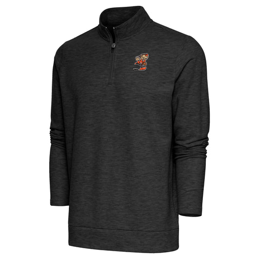 Men's Antigua Heather Black Cleveland Browns Team Logo Gambit Quarter-Zip Pullover Top