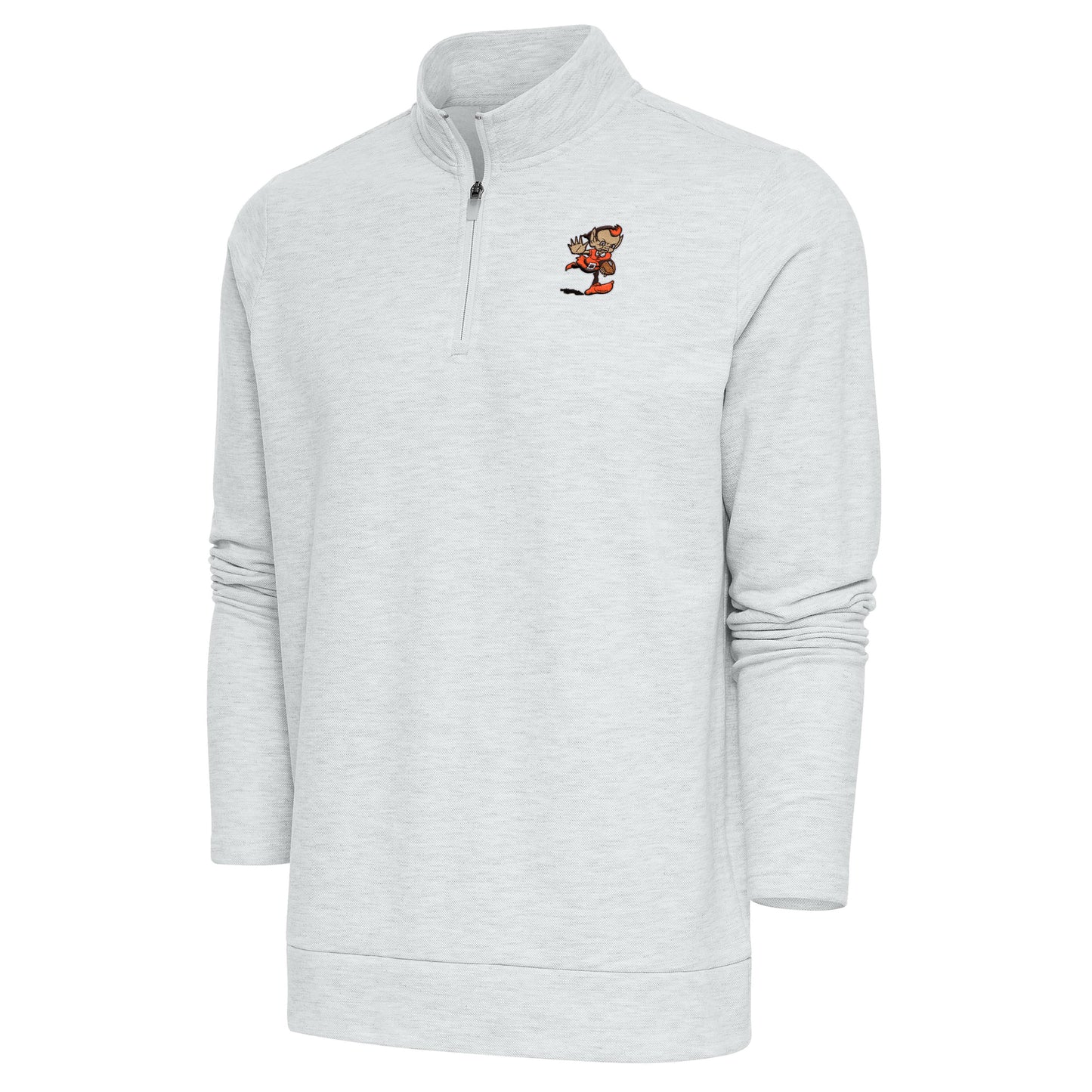 Men's Antigua Heather Gray Cleveland Browns Team Logo Gambit Quarter-Zip Pullover Top