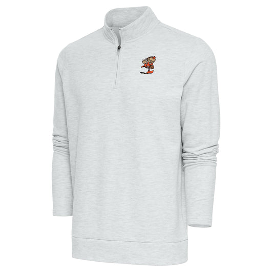 Men's Antigua Heather Gray Cleveland Browns Team Logo Gambit Quarter-Zip Pullover Top