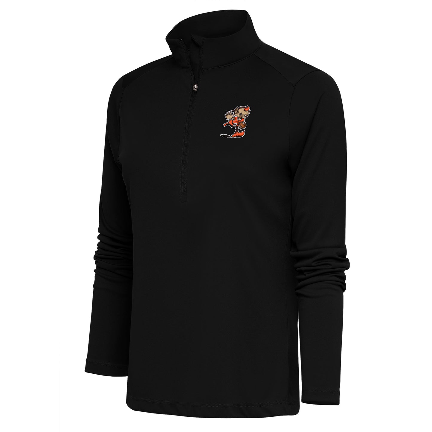 Women's Antigua Black Cleveland Browns Primary Team Logo Tribute Quarter-Zip Pullover Top