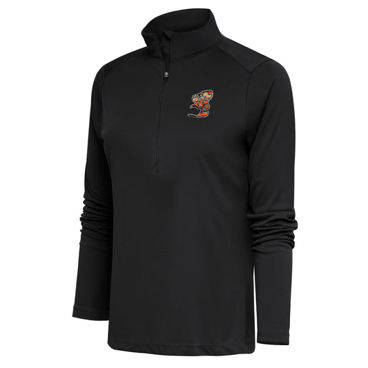 Women's Antigua Charcoal Cleveland Browns Primary Team Logo Tribute Quarter-Zip Pullover Top