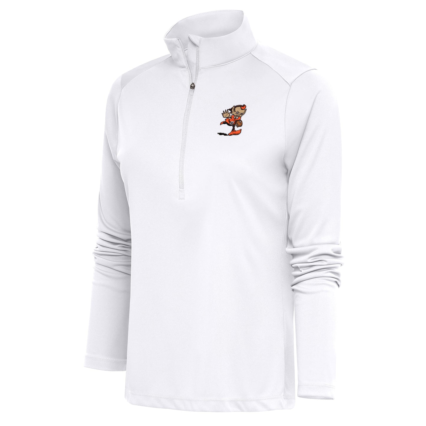 Women's Antigua White Cleveland Browns Primary Team Logo Tribute Quarter-Zip Pullover Top