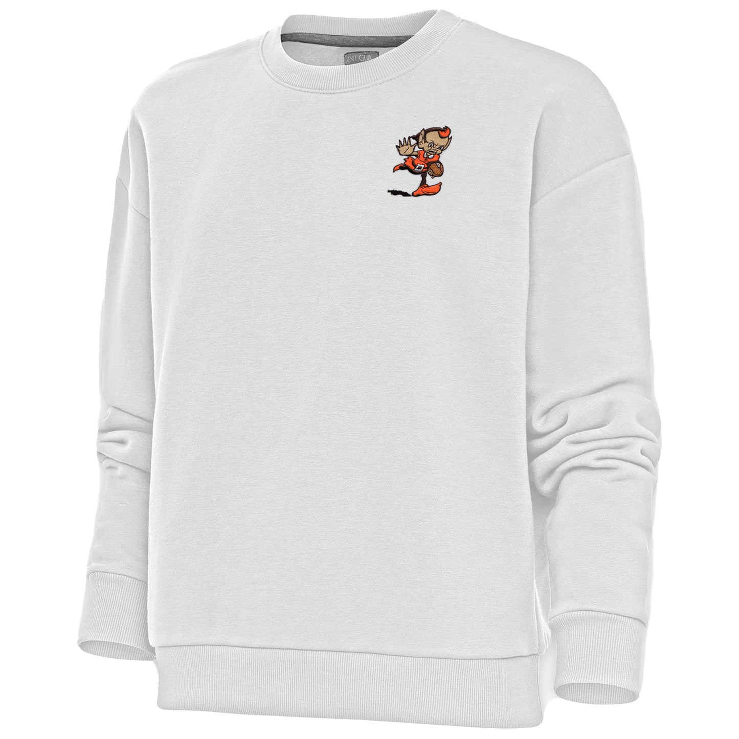 Women's Antigua White Cleveland Browns Primary Team Logo Victory Pullover Sweatshirt