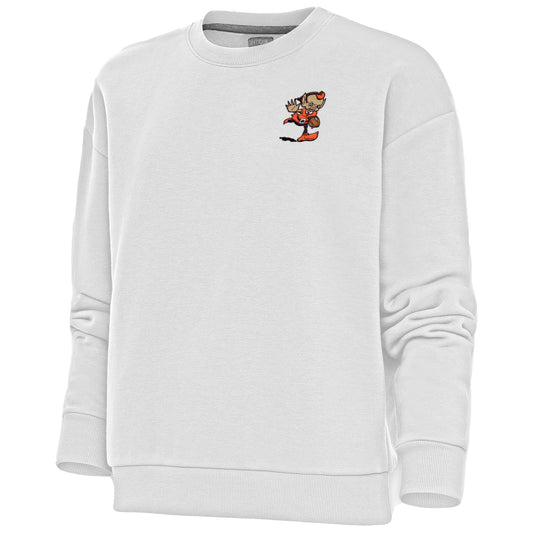 Women's Antigua White Cleveland Browns Primary Team Logo Victory Pullover Sweatshirt