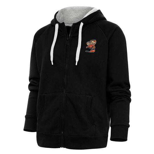 Women's Antigua Black Cleveland Browns Primary Team Logo Victory Full-Zip Hoodie