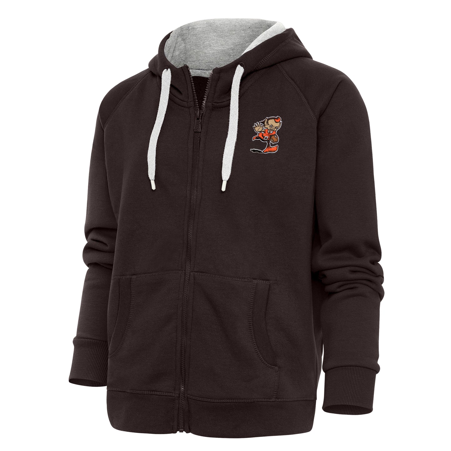 Women's Antigua Brown Cleveland Browns Primary Team Logo Victory Full-Zip Hoodie