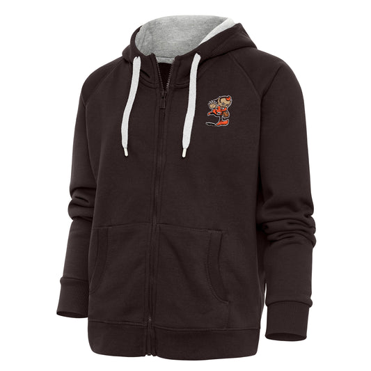 Women's Antigua Brown Cleveland Browns Primary Team Logo Victory Full-Zip Hoodie