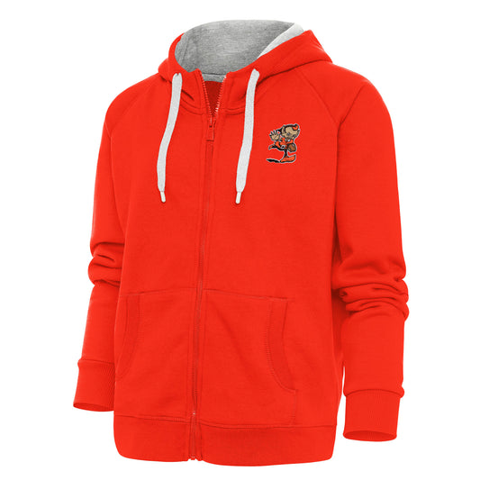 Women's Antigua Orange Cleveland Browns Primary Team Logo Victory Full-Zip Hoodie